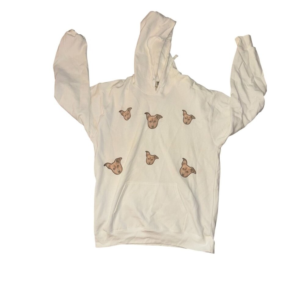 Comfy White Hoodie With Dog Faces Print By Comfort Colors